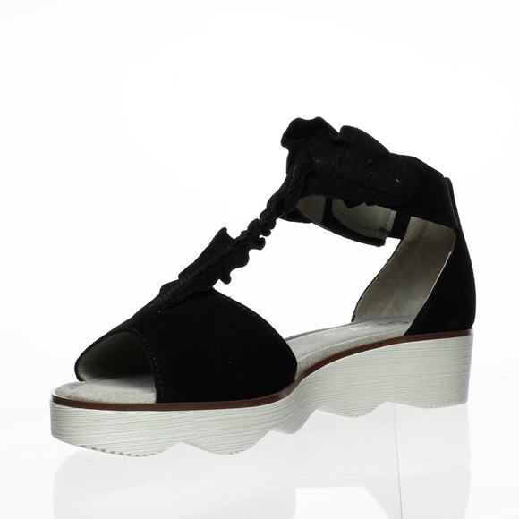 Gabor Samtchevreau Black T-Strap Wedge Flat Sandal - Picture 2 of 11